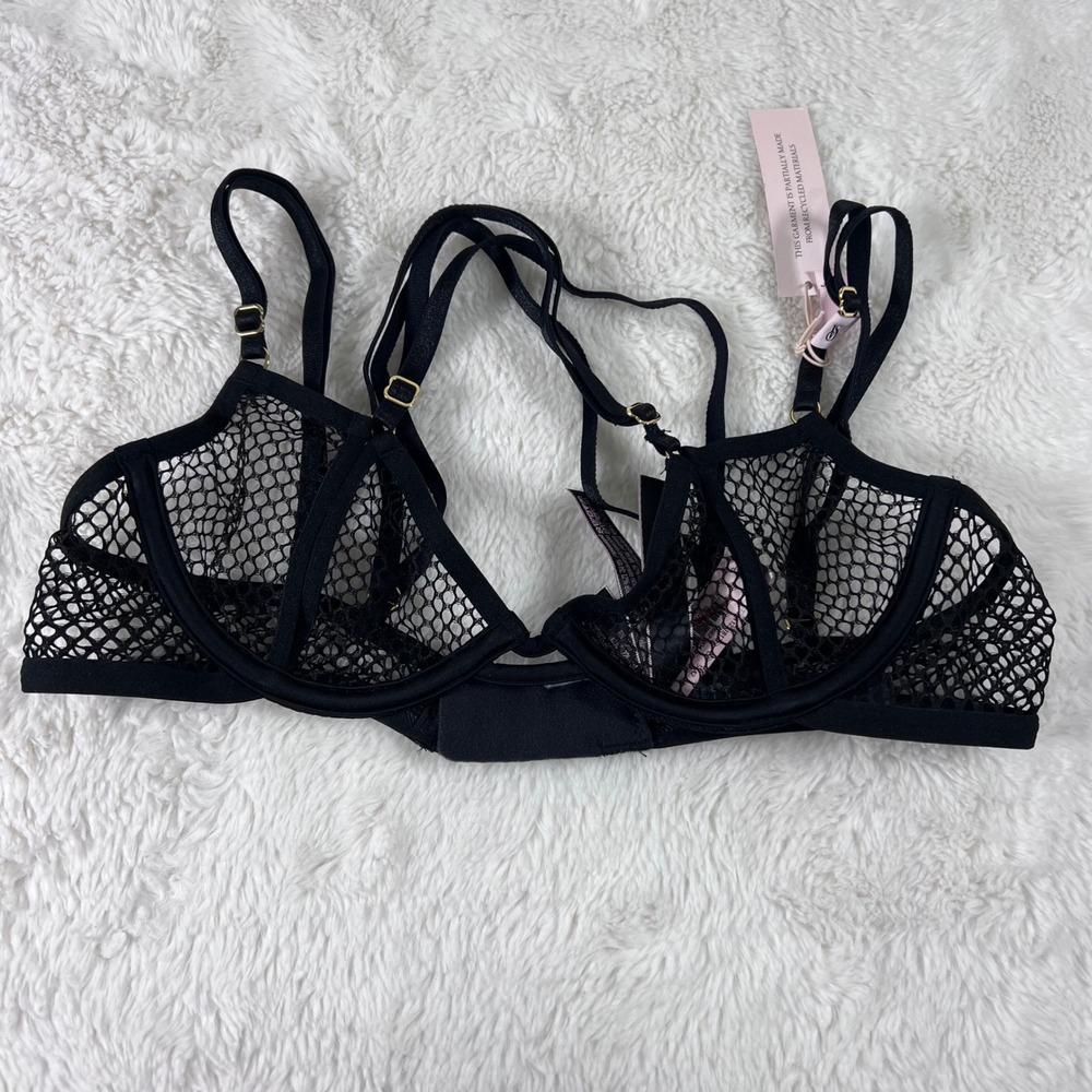 Victorias Secret Very Sexy Black Fishnet Mesh Unlined Demi Bra Size XSโ 11221813